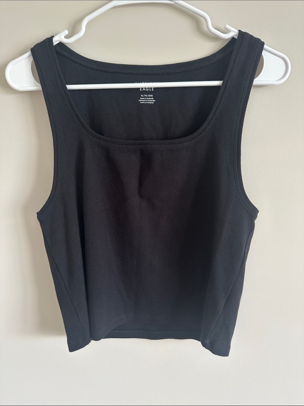 American Eagle Black Ribbed Square-Neck Crop Tank